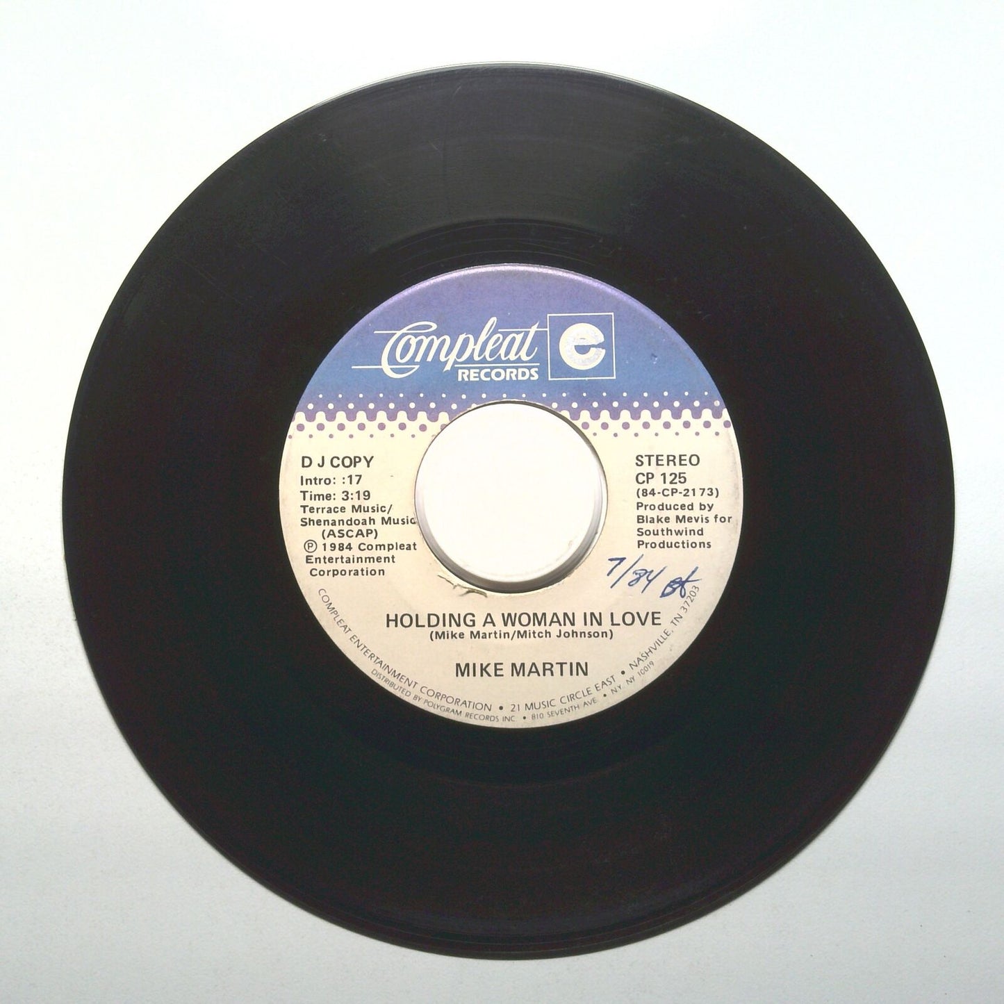 Mike Martin - Holding A Woman In Love - DJ Copy Vinyl 45 RPM 7"