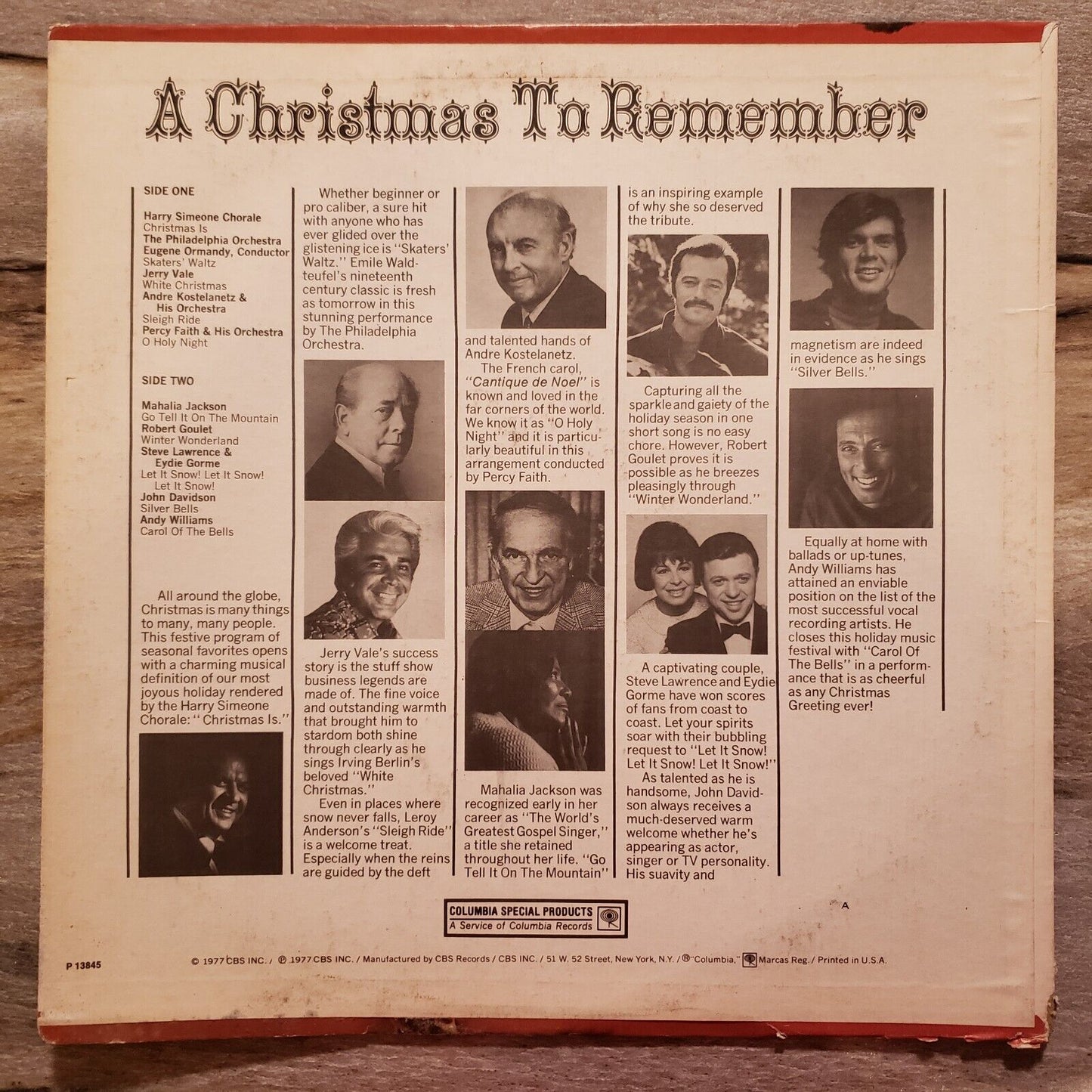 Columbia Records - A Christmas To Remember - 1977 - P 13845 - Vinyl Record LP