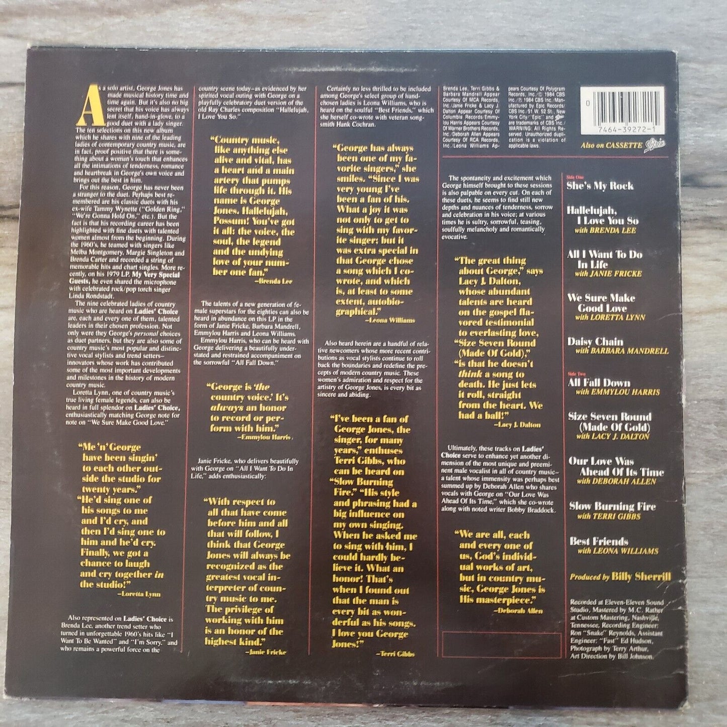 George Jones - Ladies' Choice - 1984 FE 39272 Vinyl Record LP