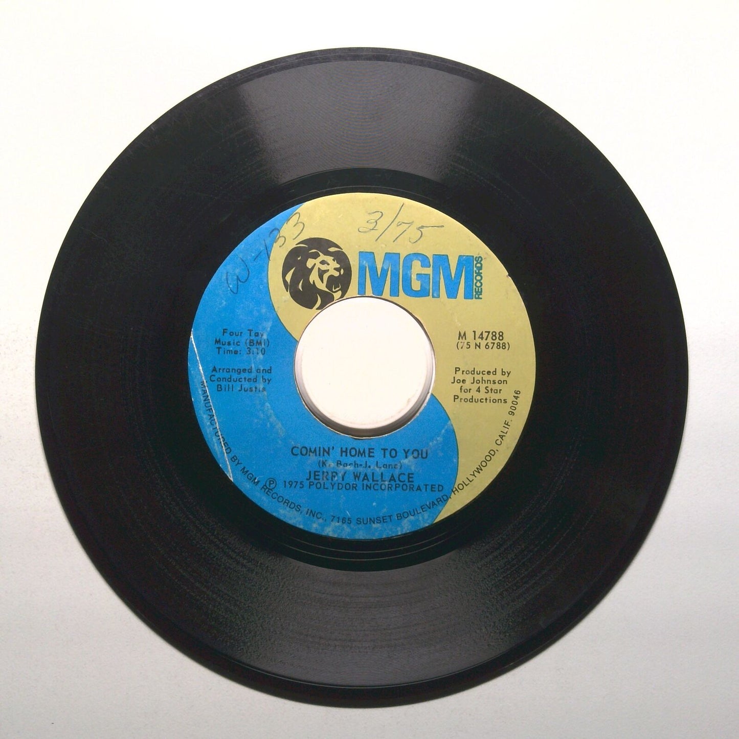 Jerry Wallace - River St. Marie; Comin' Home to You - Vinyl Record 45 RPM 7"