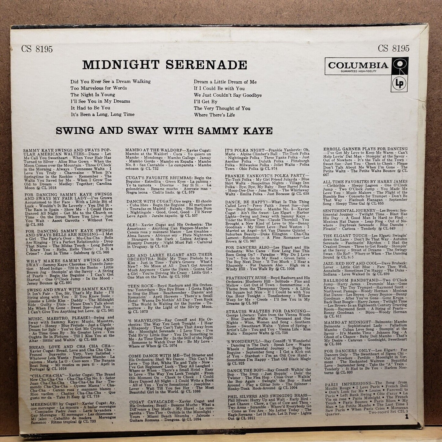 Midnight Serenade - Swing and Sway with Sammy Kaye - CS 8195 - Vinyl Record LP
