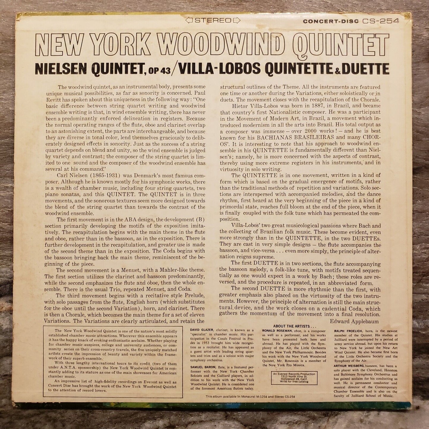New York Woodwind Quintet Nielson Quintet - Opus 43, Villa Lobos Vinyl Record LP