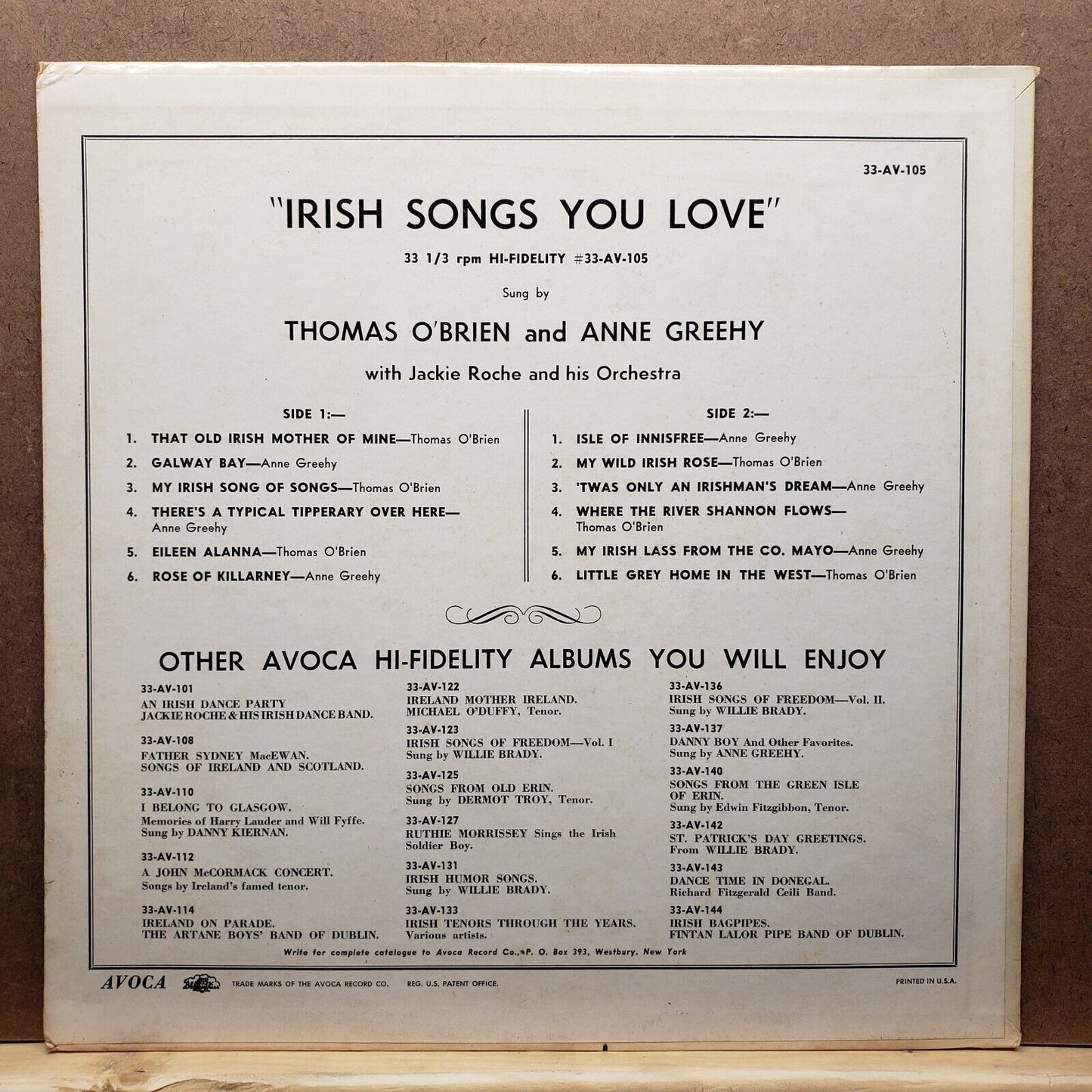 Thomas O'Brien & Anne Greehy - Irish Songs You Love - Vinyl Record LP