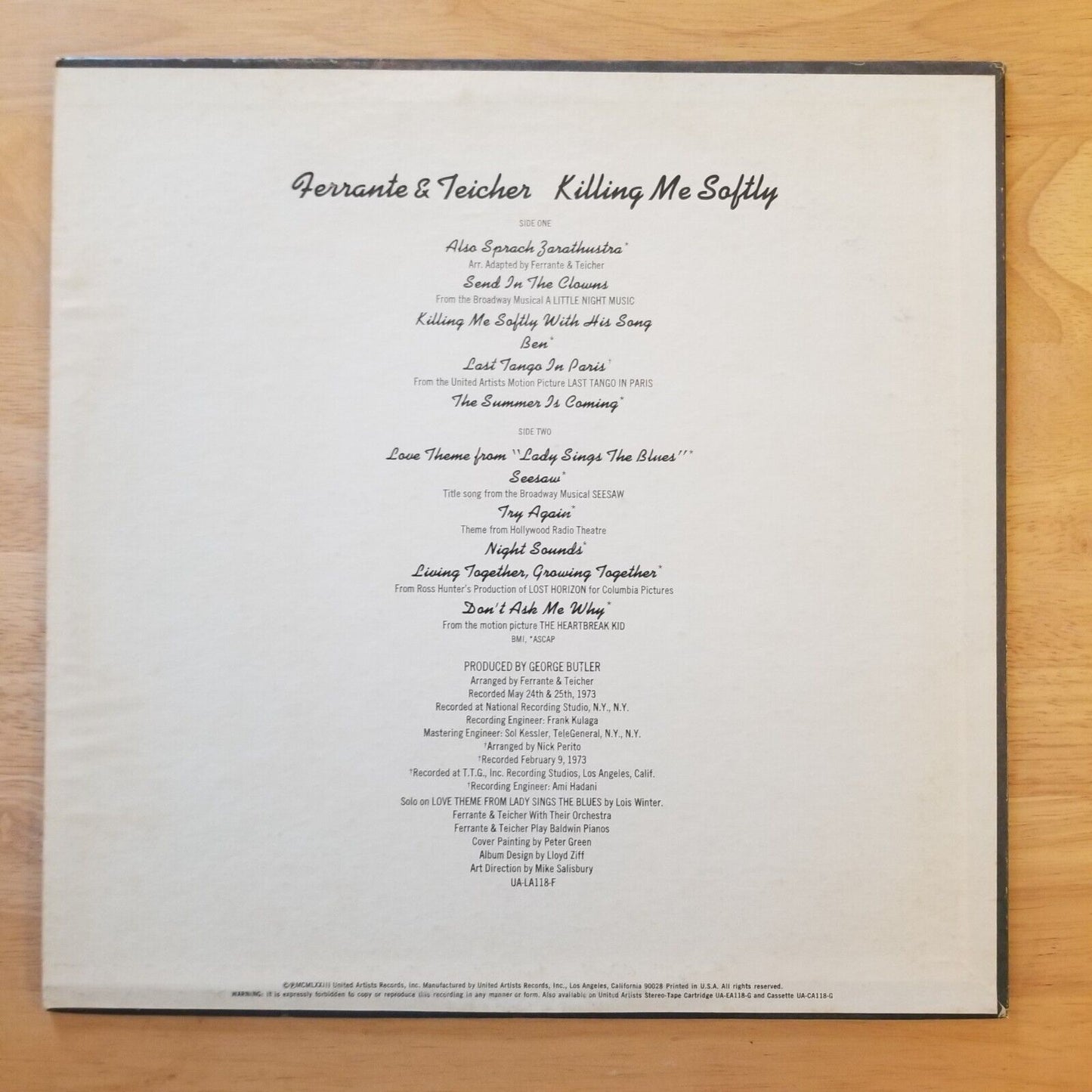 Ferrante and Teicher - Killing Me Softly - UALA-118 Vinyl Record LP