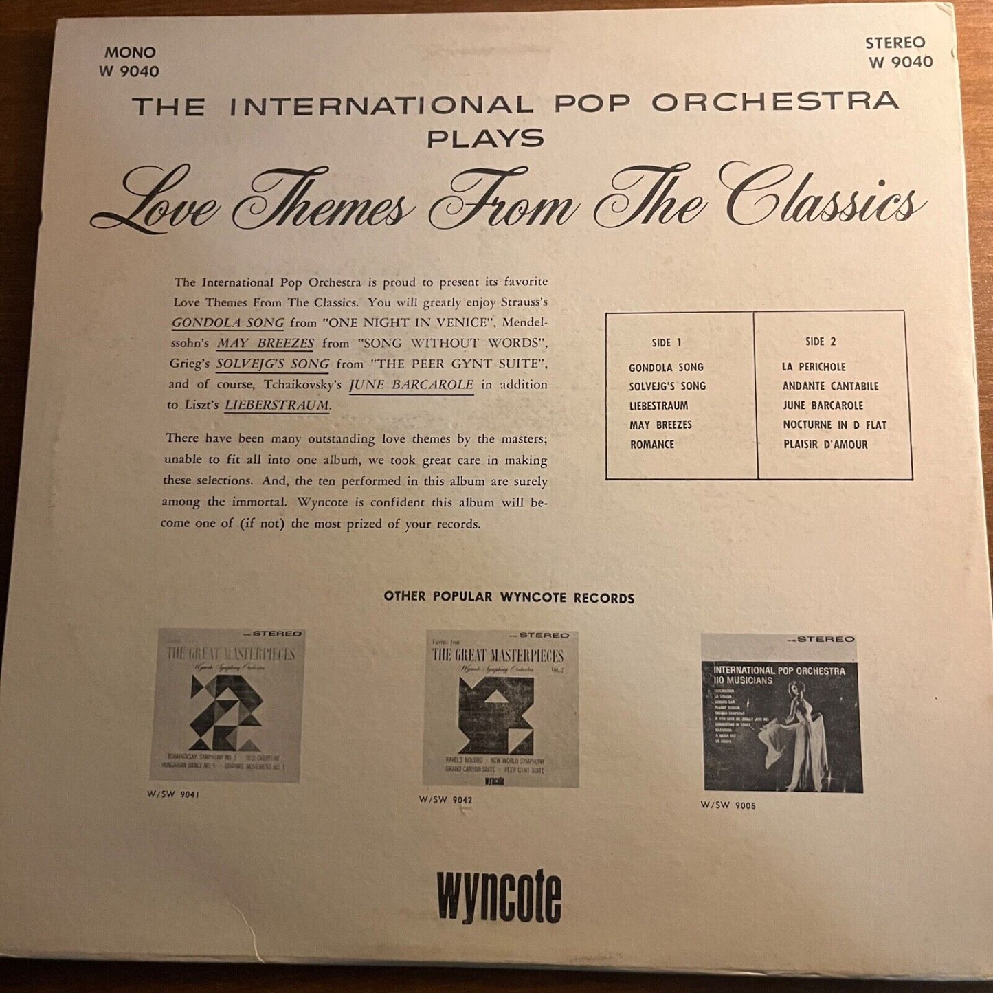 The International Pop Orchestra - Love Themes From The Classics- Vinyl Record LP