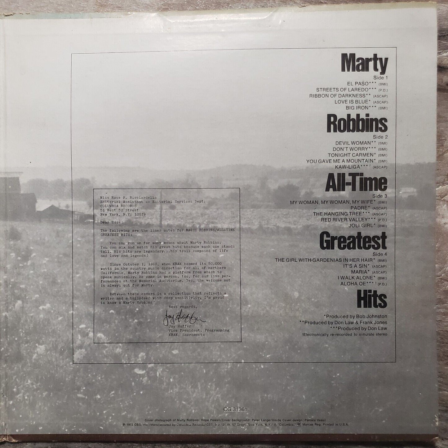 Marty Robbins - All-time Greatest Hits - 2 Disk Set! KG 31361 Vinyl Record LP