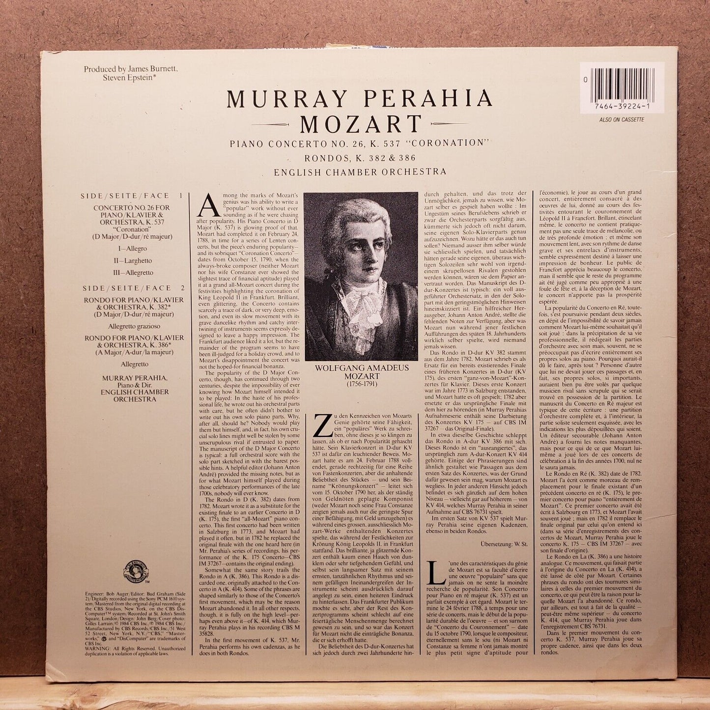 Murray Perahia - Mozart - DBL 39224 - 1984 - Vinyl Record LP