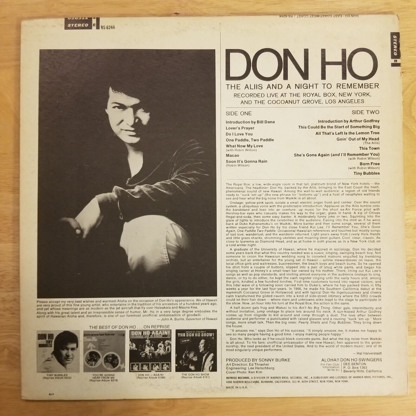 Don Ho and the Aliis - East Coast West Coast - RS-6244 Vinyl Record LP