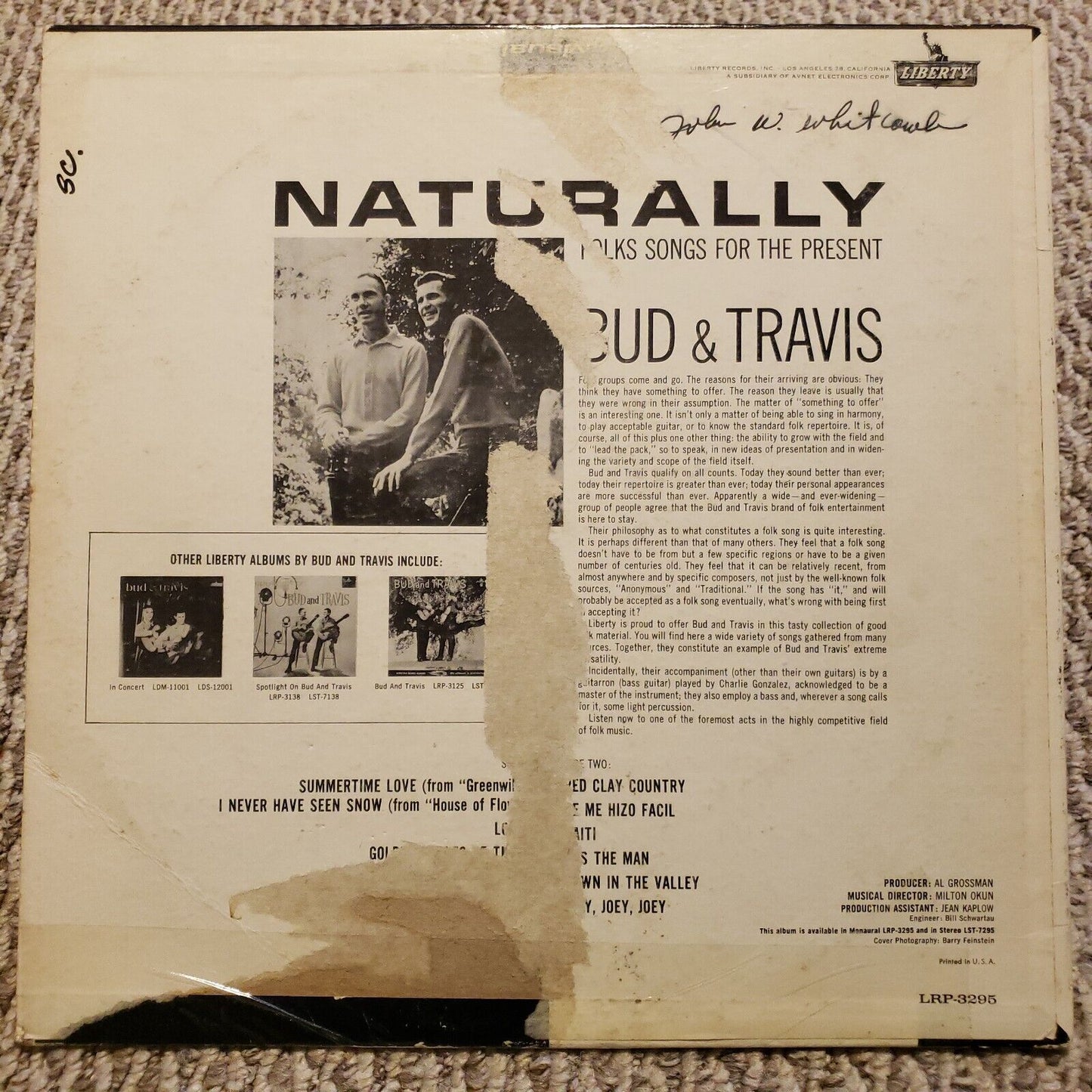 Bud And Travis- Naturally- Fold Songs For The Present- LRP-3295 Record Vinyl LP