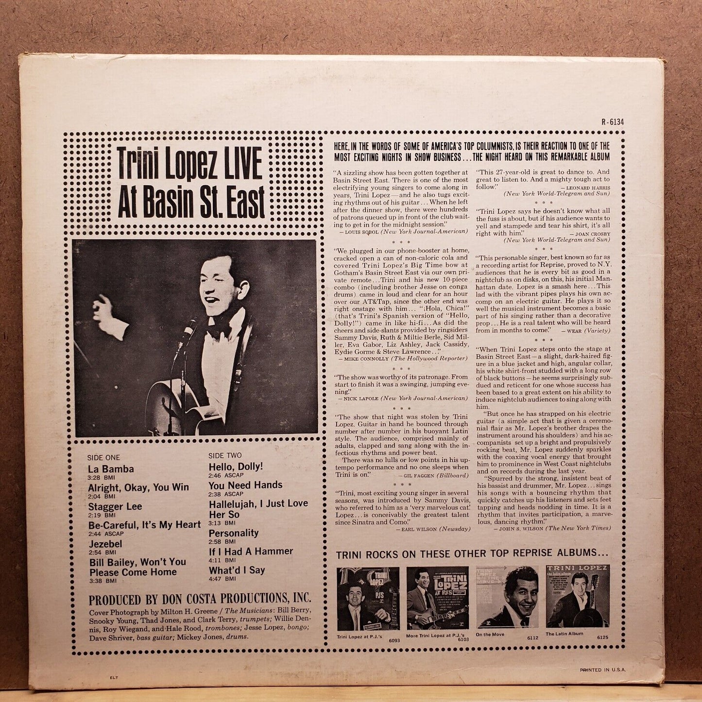 Trini Lopez Live At Basin St. East - RS-6134 - Vinyl Record LP