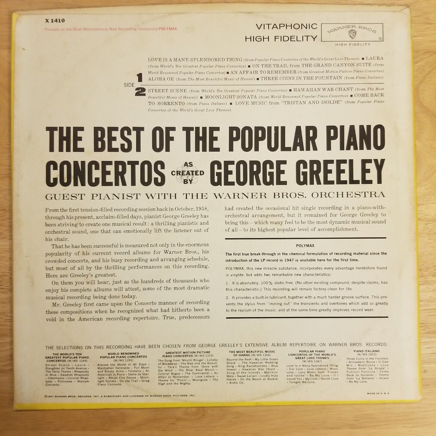 George Greenly - The Best of the Popular Piano Concertos - X-1410 Vinyl Record