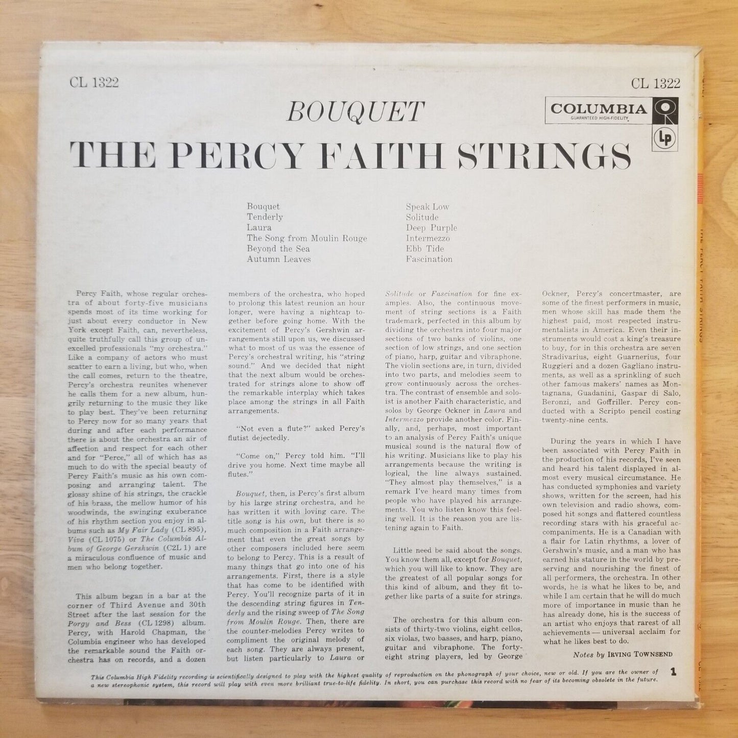 The Percy Faith Strings - Bouquet Of Love - CL-1681 Vinyl Record LP
