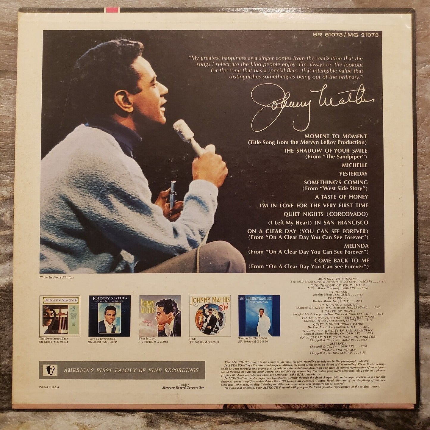 Johnny Mathis - The Shadow Of Your Smile - SR 61073 Vinyl Record LP