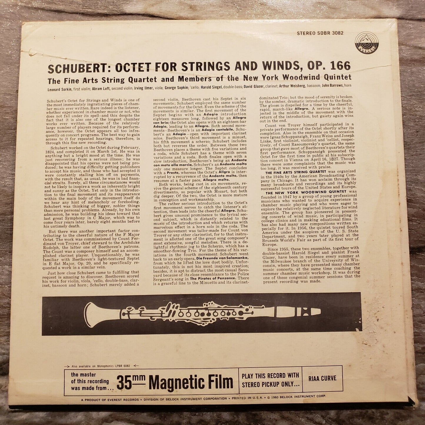 Schubert Op 166, Fine Arts Quartet & NY Woodwind Quartet - Vinyl Record LP