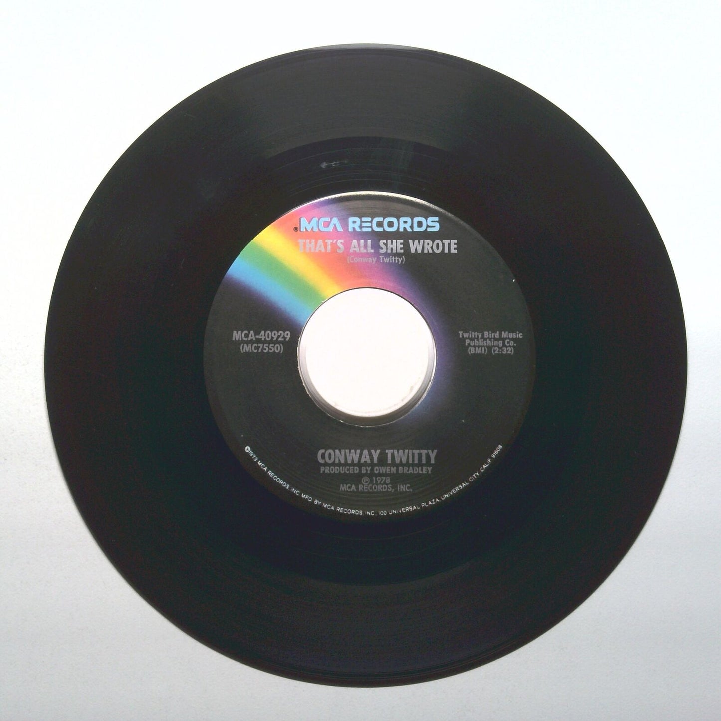 Conway Twitty - Boogie Grass Band; That's All She Wrote - Vinyl 45 RPM 7"