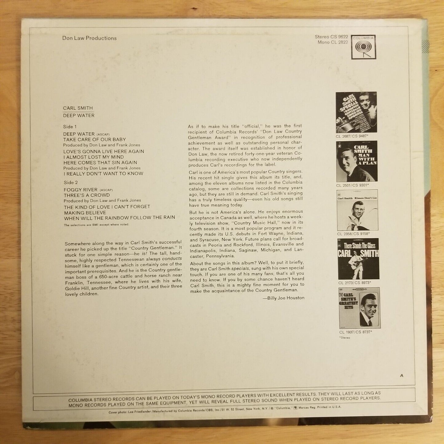 Carl Smith - Deep Water - CS-9622 Vinyl Record LP
