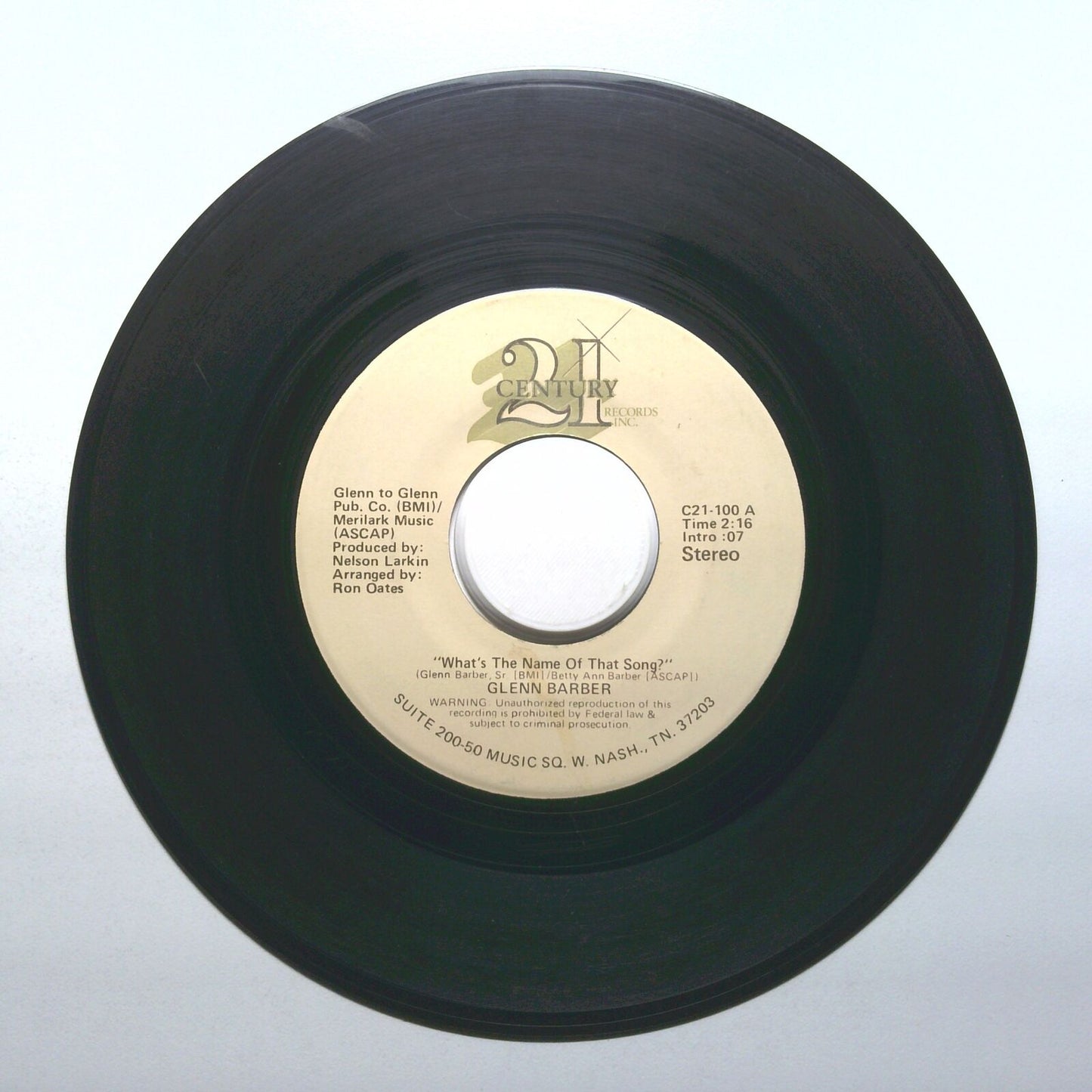 Glenn Barver - I Can't Find A Way; What's The Name Of That Song? - 45 RPM 7"