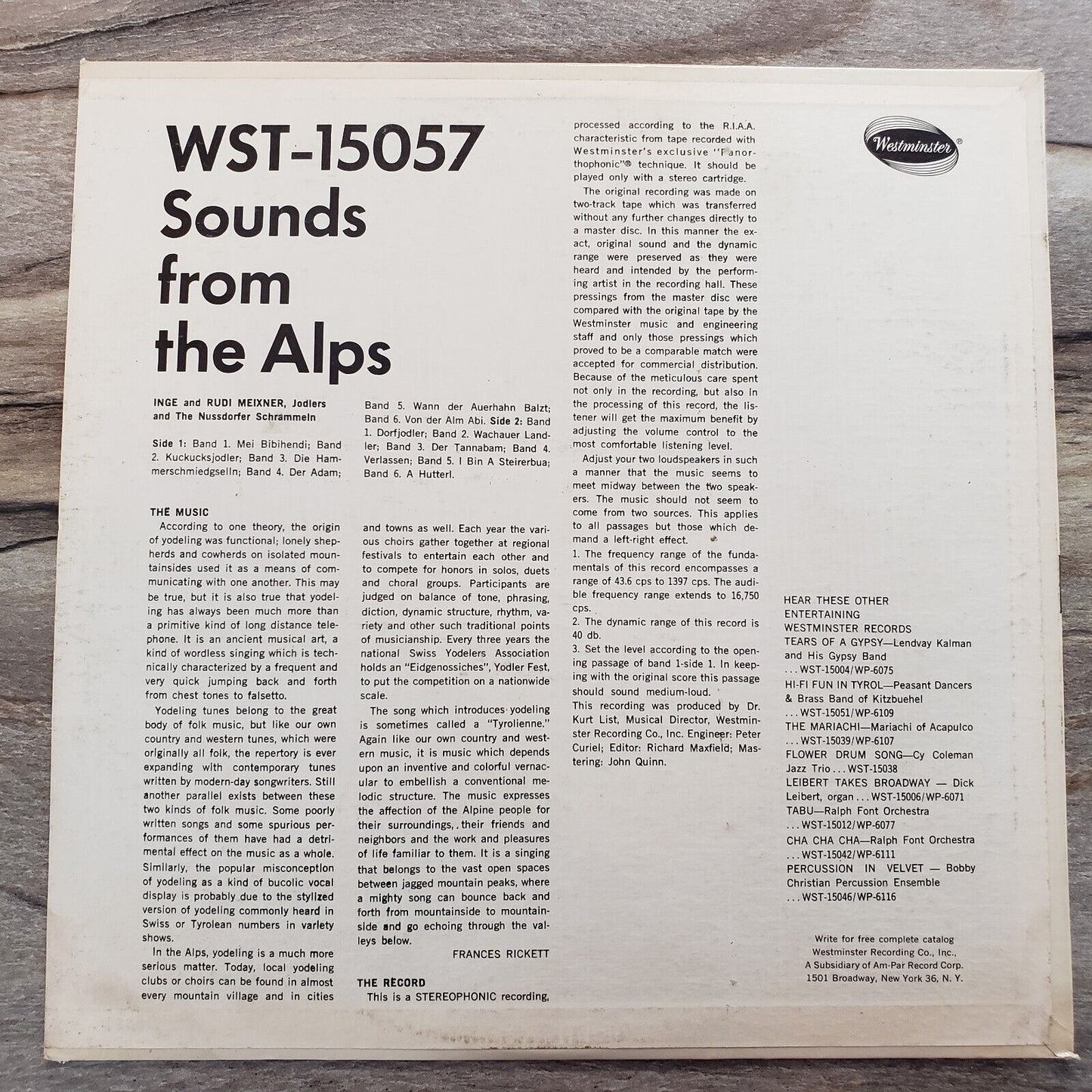 Sounds From The Alps - WST 15057 Vinyl Record LP