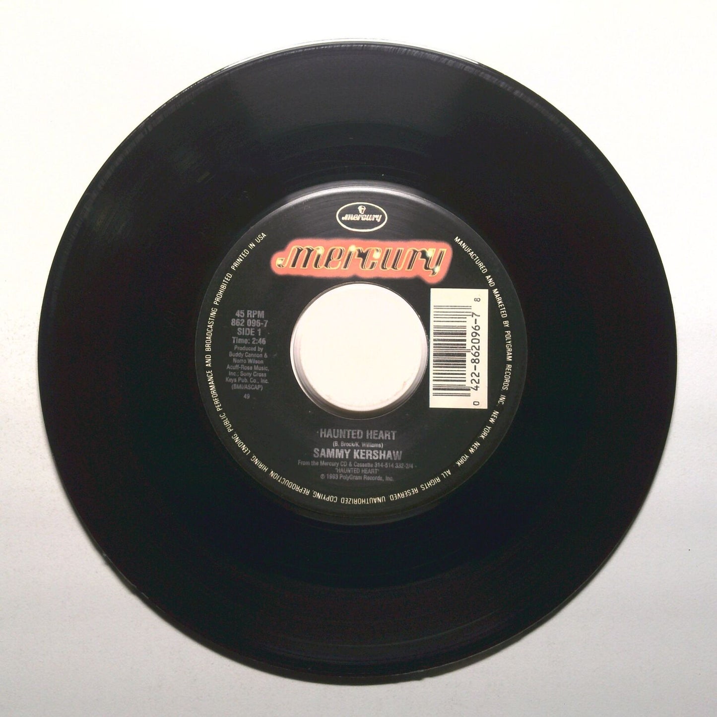 Sammy Kershaw - Cry, Cry Darlin'; Haunted Heart - Vinyl Record 45 RPM 7"
