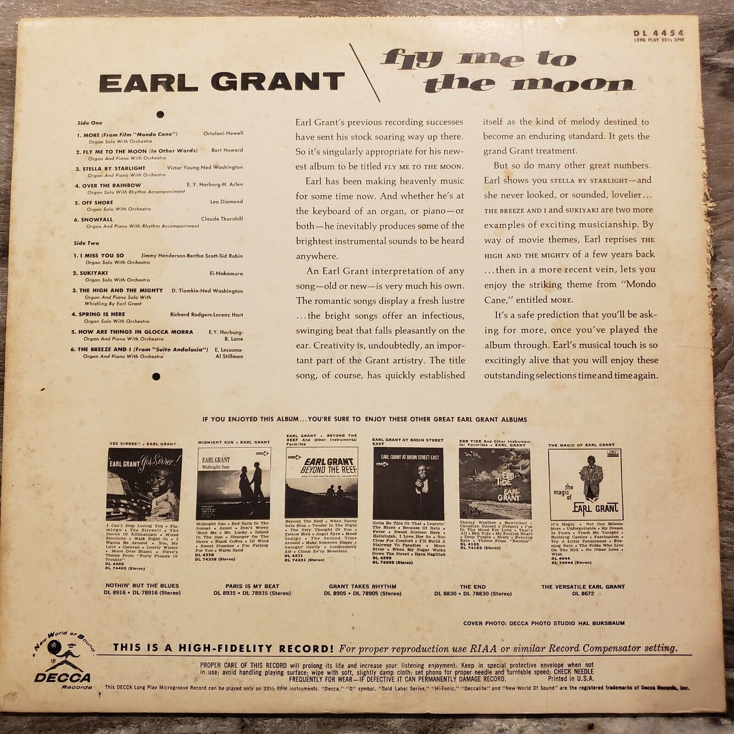 Earl Grant - Fly Me To The Moon - DL 4454 Vinyl Record LP