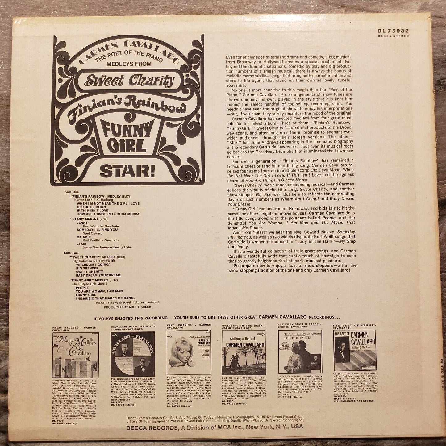Carmen Cavallaro - Sweet Charity, Funny Girl - 7-11735 Vinyl Record LP