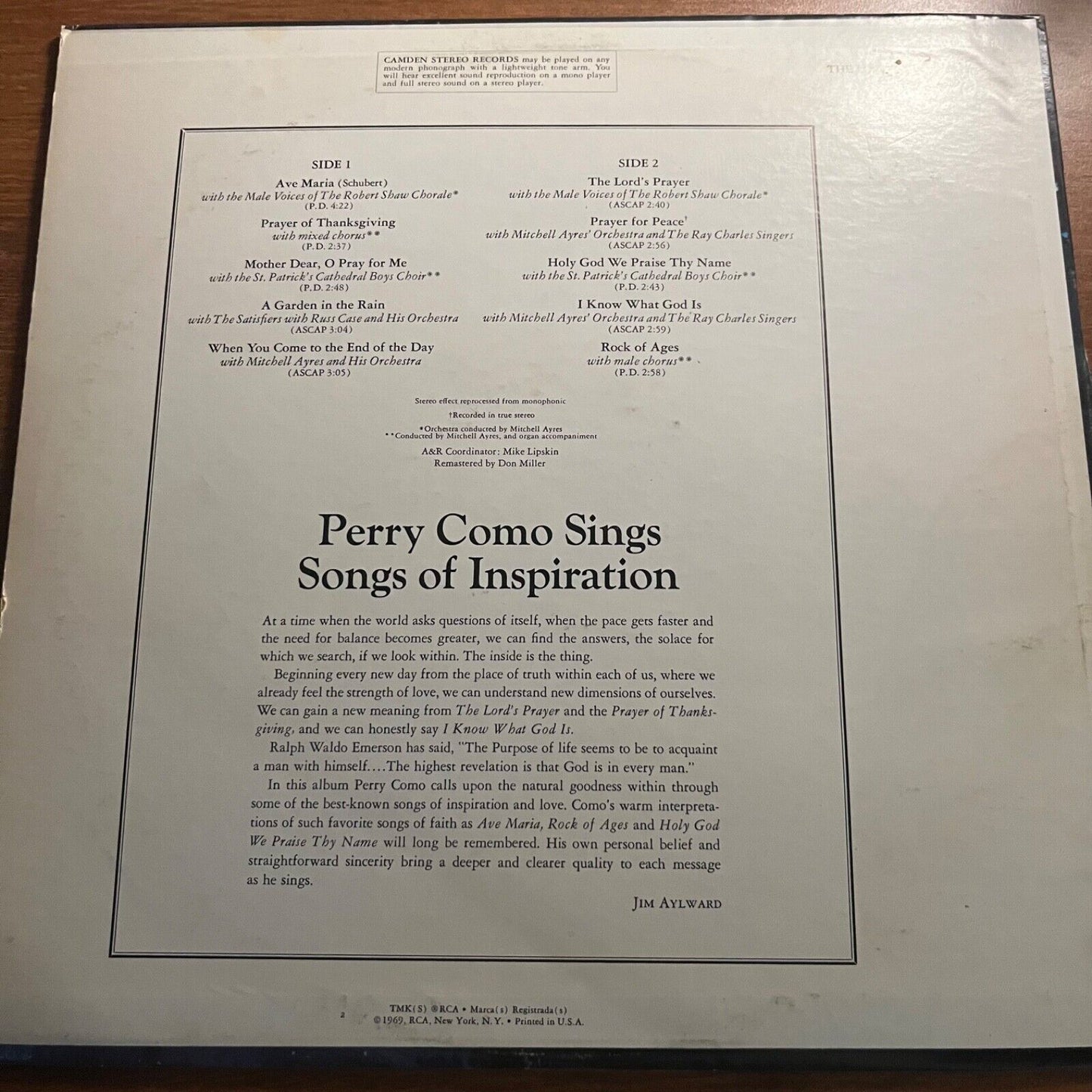 Perry Como - The Lord’s Prayer - CAS 2299 - Vinyl Record LP