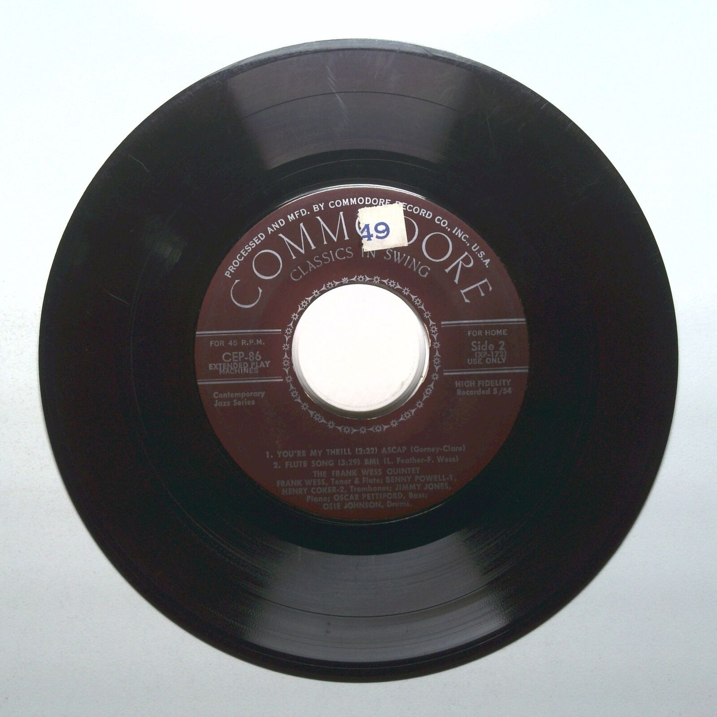 The Frank Wess Quintet - Frankosis; You're My Thrill; Flute Song - 45 RPM 7"