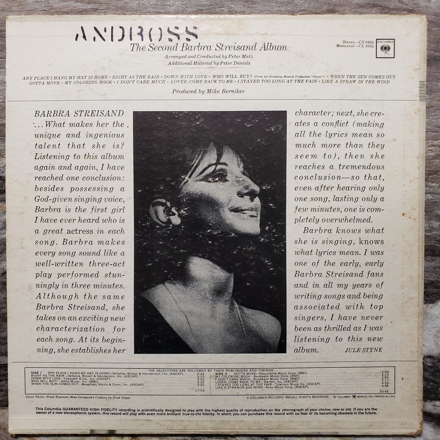 The Second Barbra Streisand Album - CL 2054 Vinyl Record LP