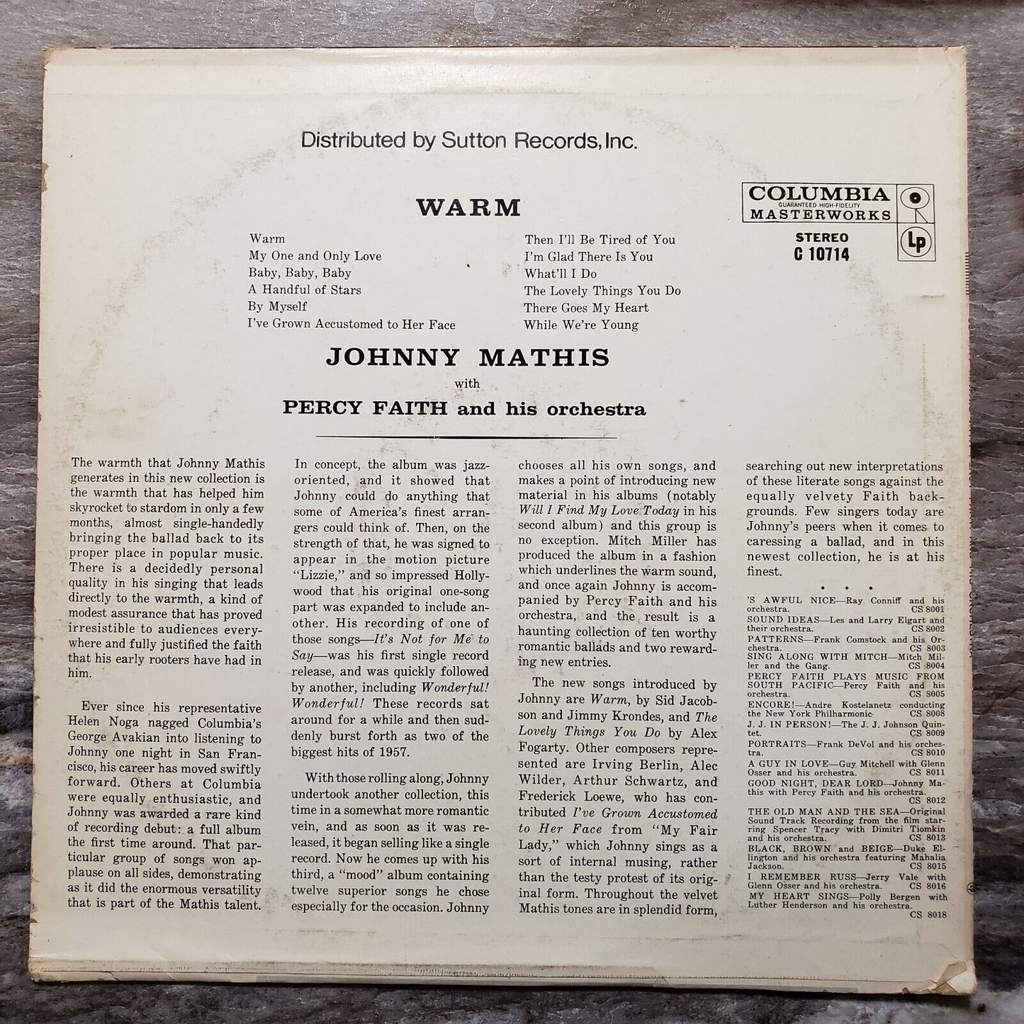 Johnny Mathis, Percy Faith - Warm - C 10714 Vinyl Record LP