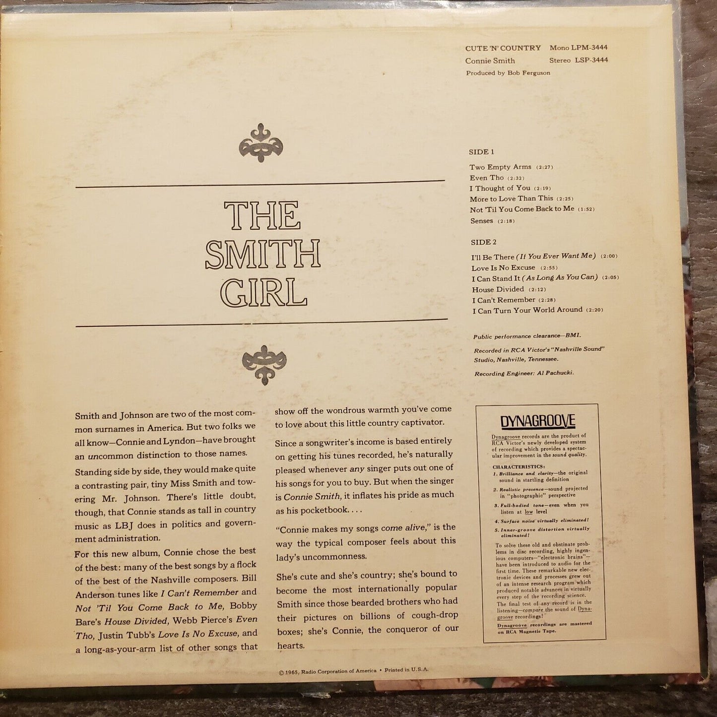 Connie Smith - Cute 'N' Country - LSP 3444 Vinyl Record LP (POOR)
