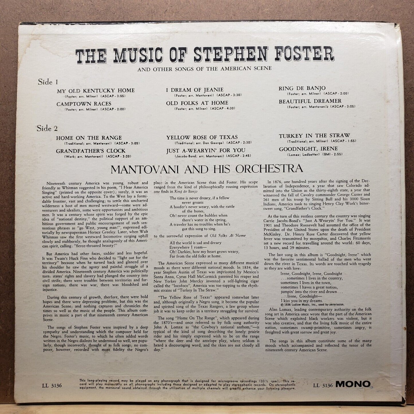 Stephen Foster and American Scene - Mantovani And His Orchestra -Vinyl Record LP