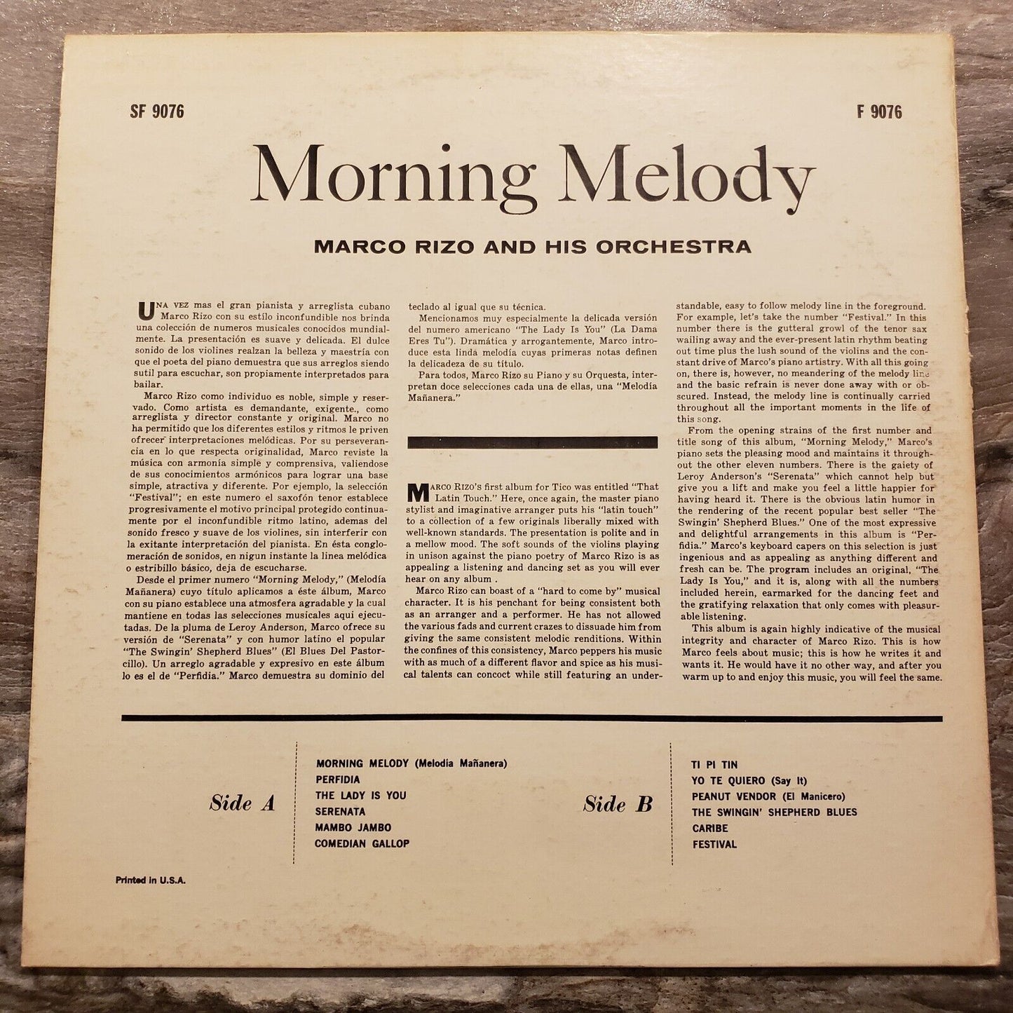 Marco Rizo - Morning Melody - SF-9076 Vinyl Record LP
