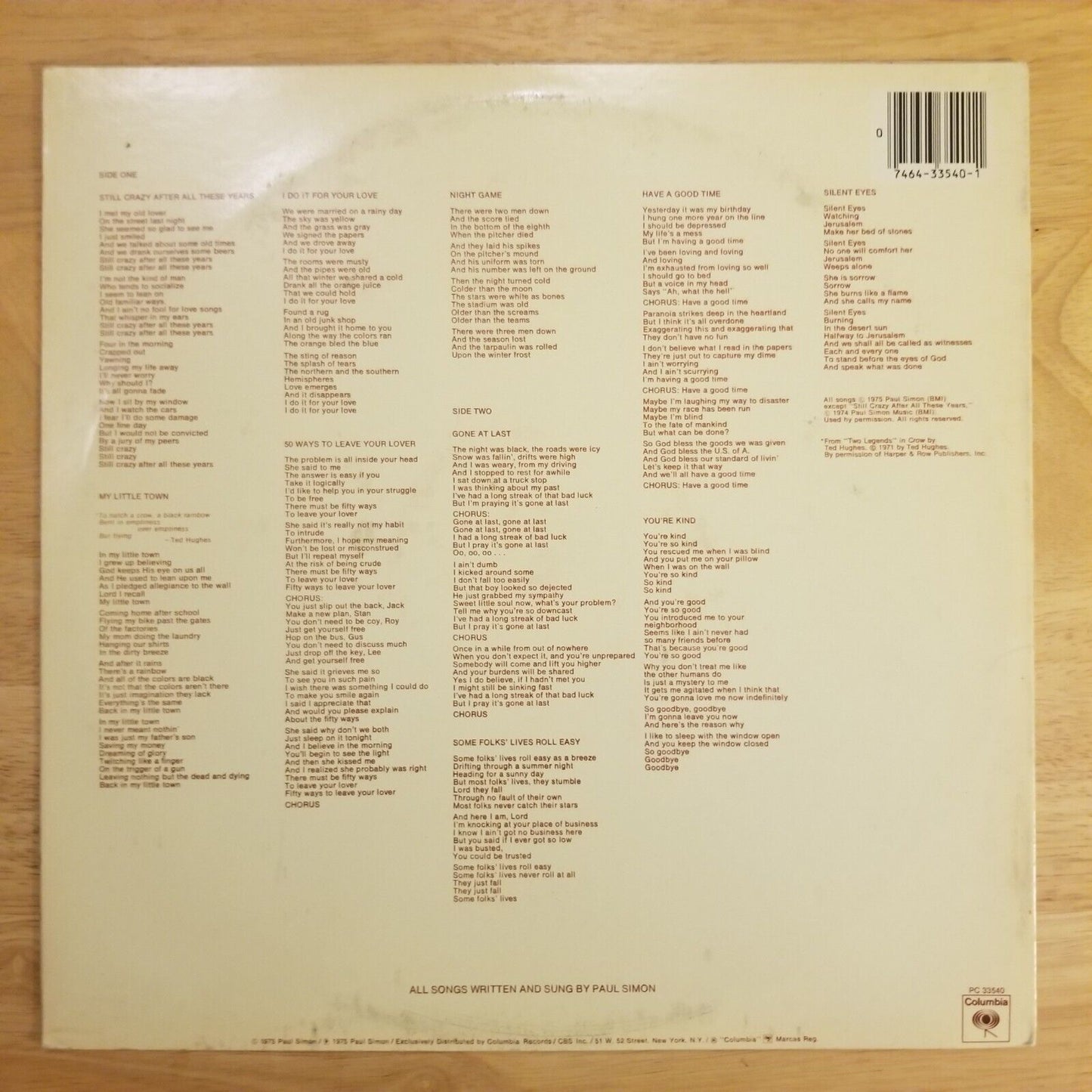 Paul Simon - Still Crazy After All These Years - PC-33540 Vinyl Record LP