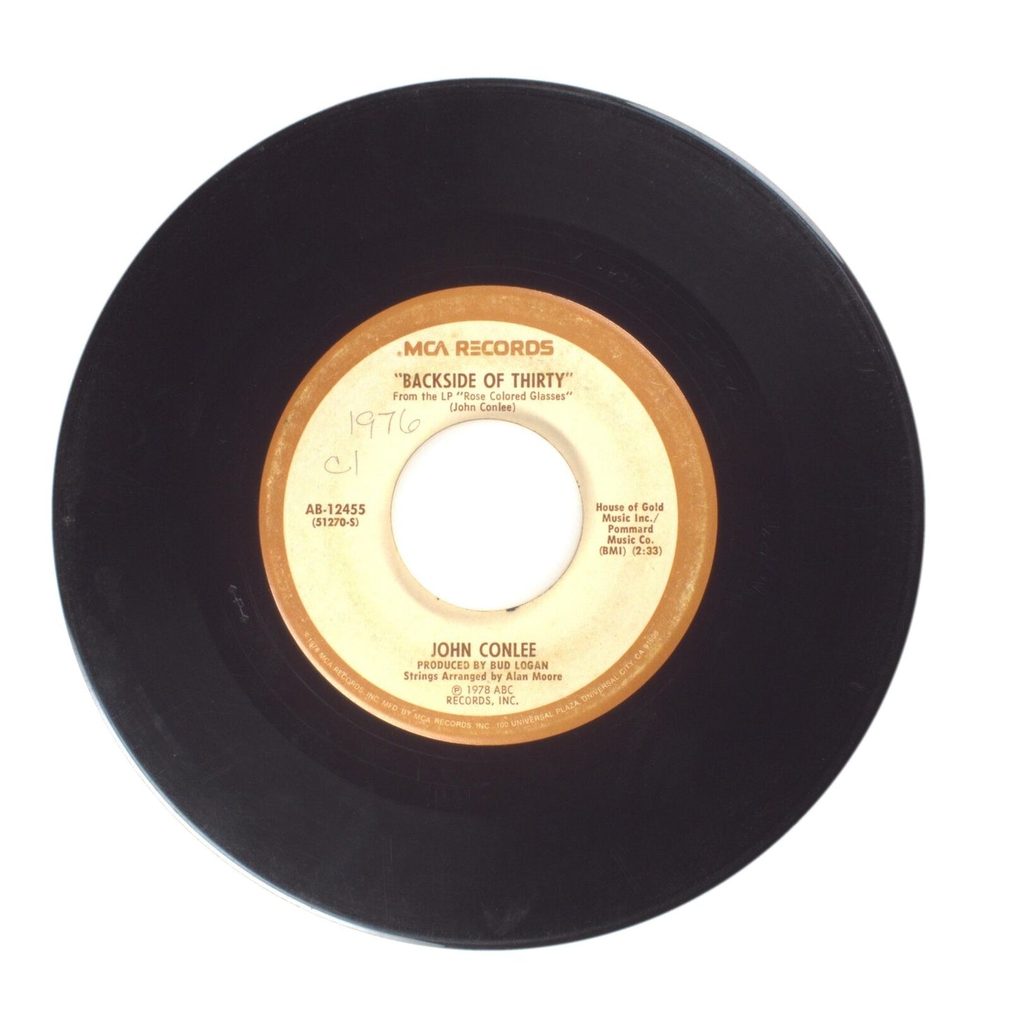 John Conlee - Hold On; Backside of Thirty - Vinyl Record 45 RPM 7"