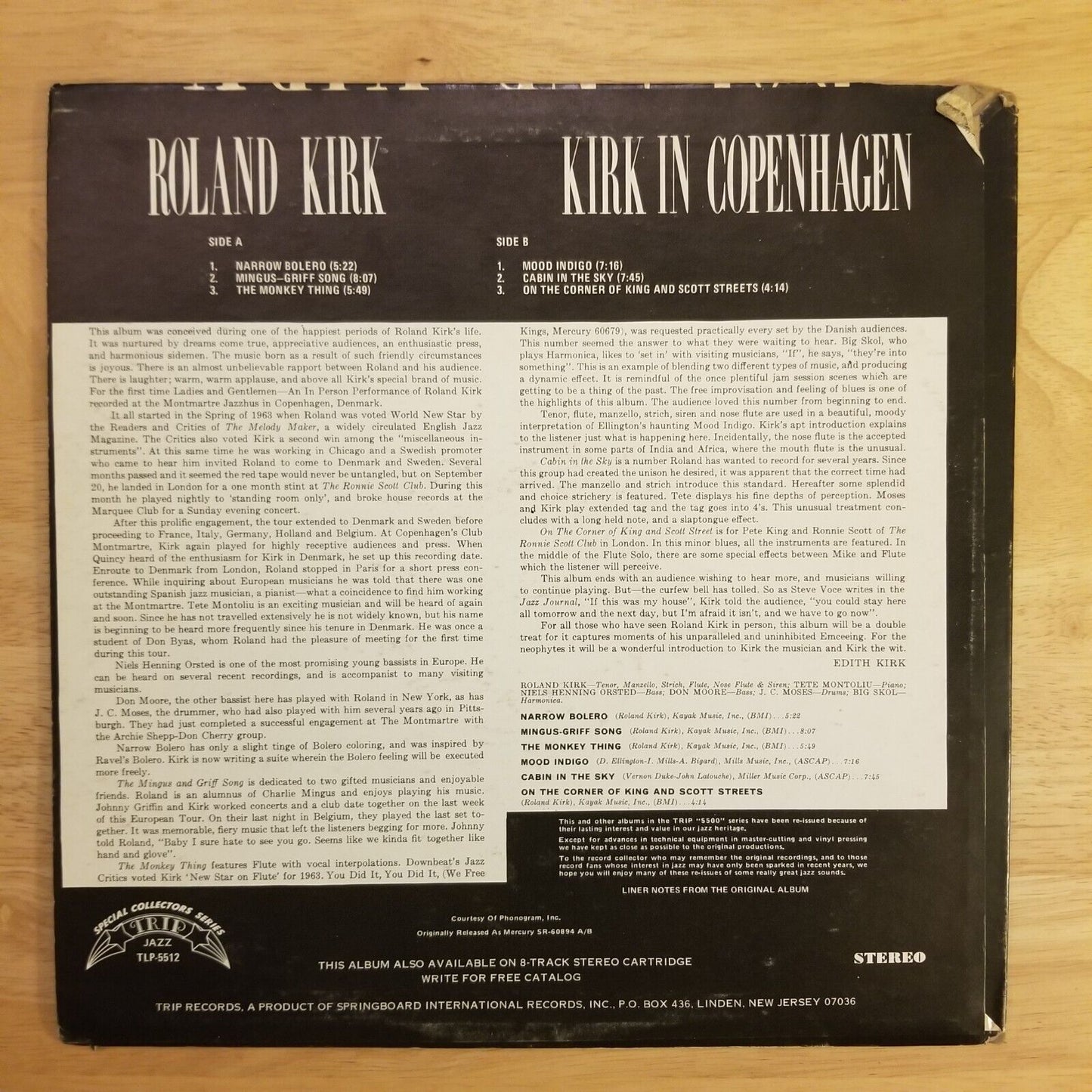 Roland Kirk - Kirk In Copenhagen - TLP-5512 Vinyl Record LP