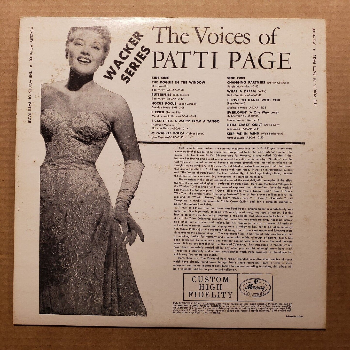 The Voice Of Patti Page - MG 20100 Vinyl Record LP