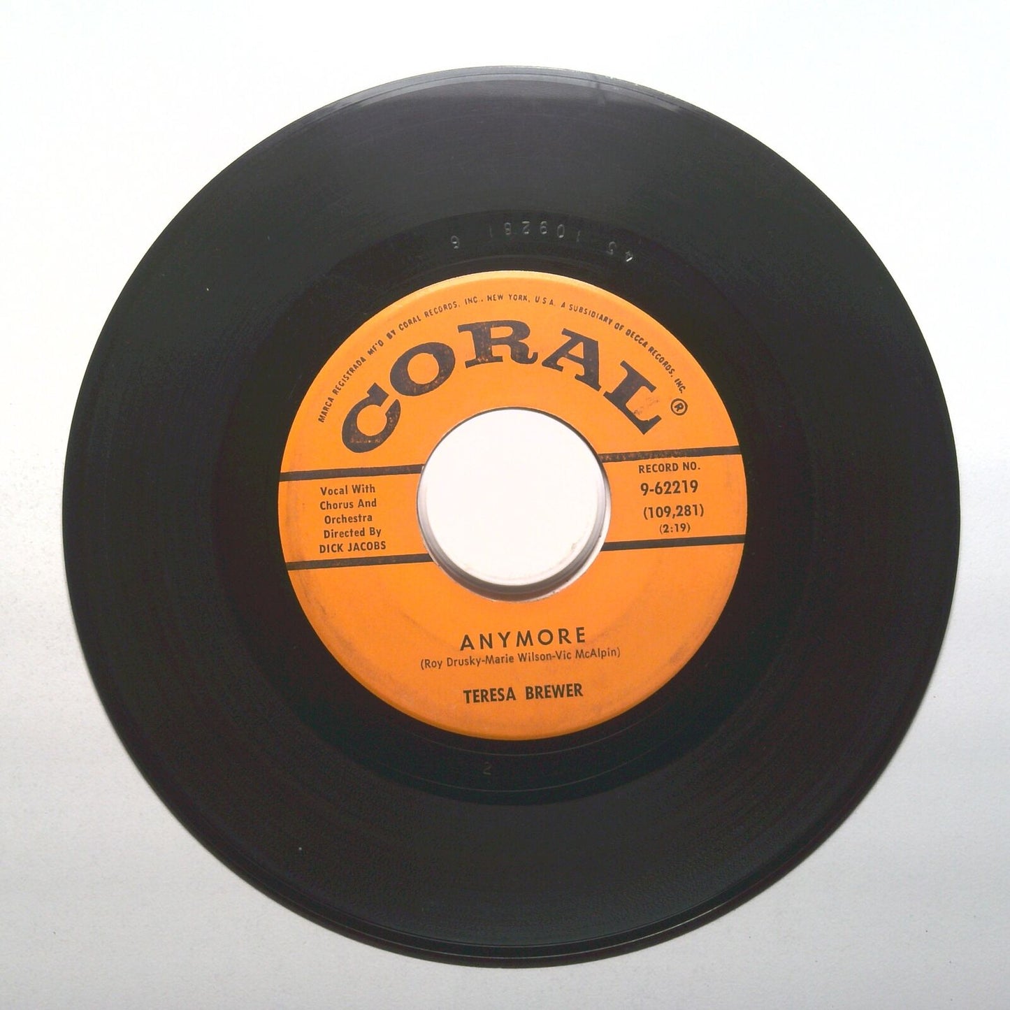 Teresa Brewer - Anymore; That Piano Man - Vinyl 45 RPM 7"