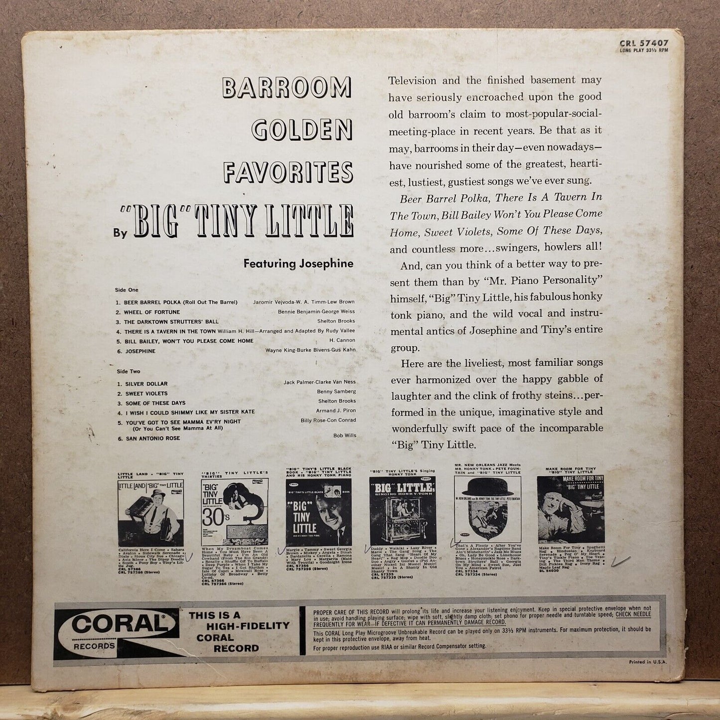 Big Tiny Little - Barroom Golden Favorites - CRL 57407 - Vinyl Record LP