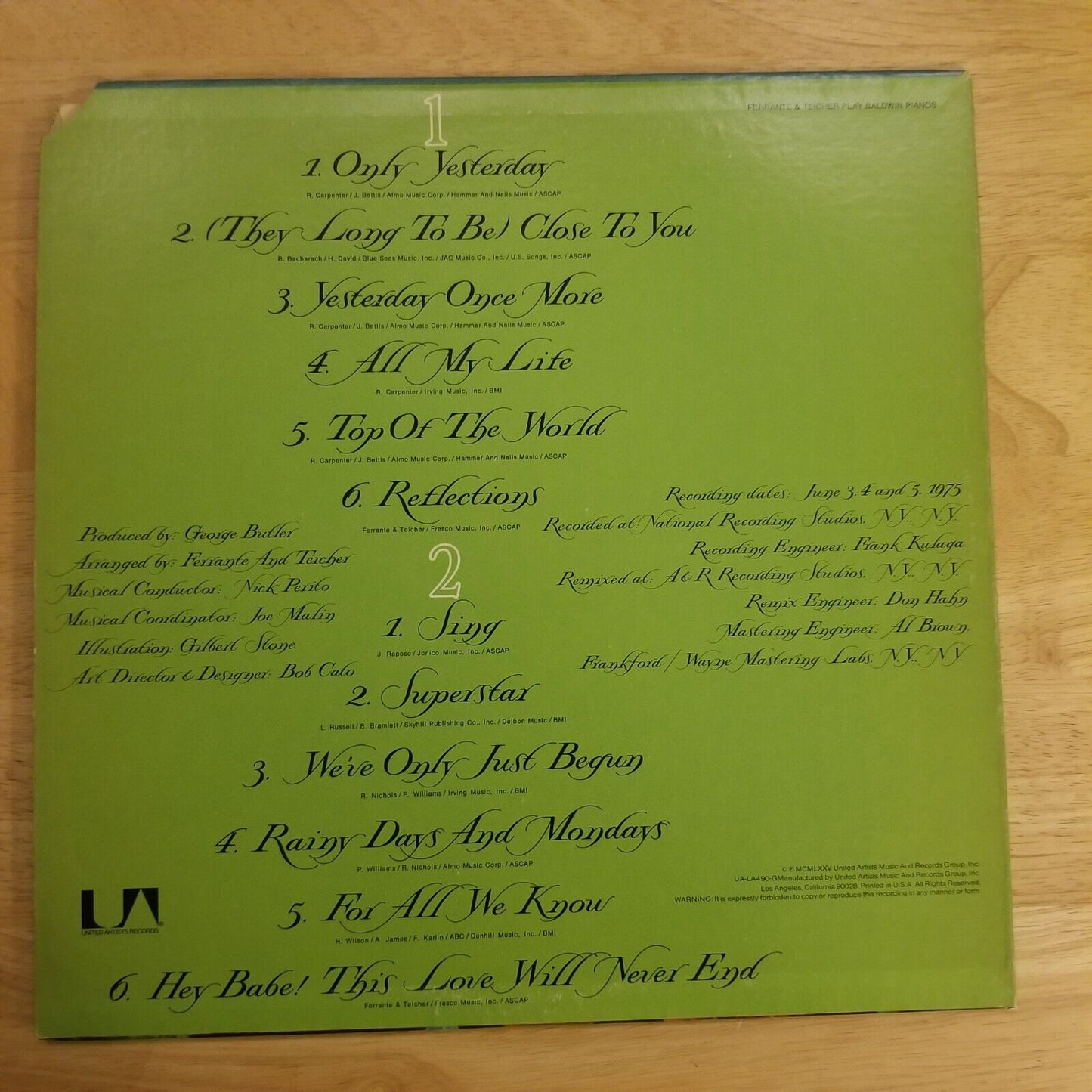 Ferrante and Teicher - The Carpenter's Songbook - 1975 - UA-LA490 Vinyl Record