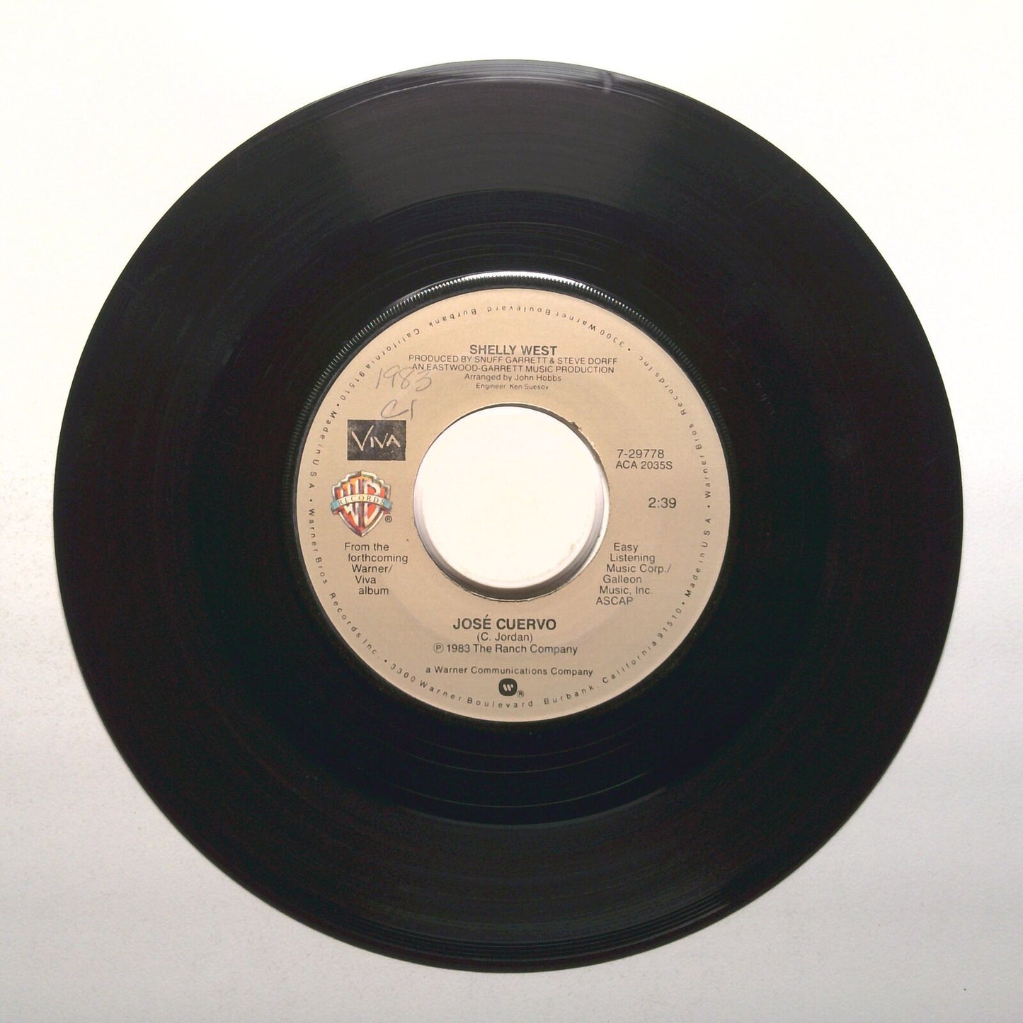 Shelly West - Country Lullaby; José Cuervo - Vinyl Record 45 RPM 7"