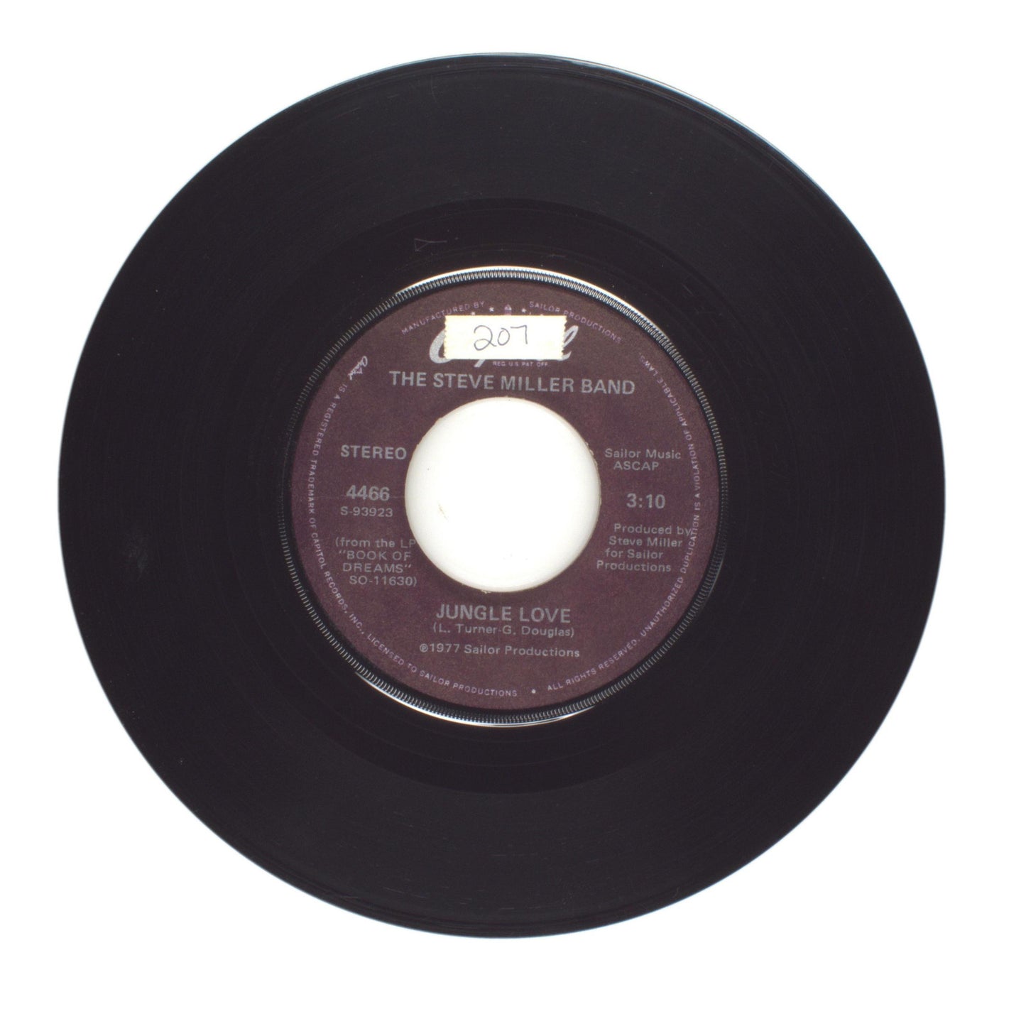 The Steve Miller Band - Jungle Love; Wish Upon a Star - Vinyl Record 45 RPM 7"
