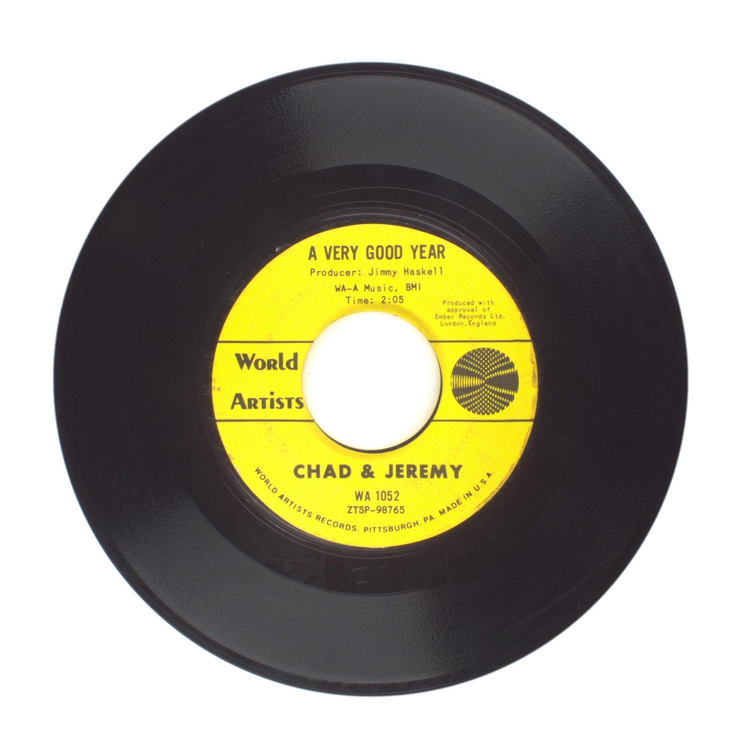 Chad & Jeremy - A Very Good Year; What Do You Want With Me - Vinyl 45 RPM 7"