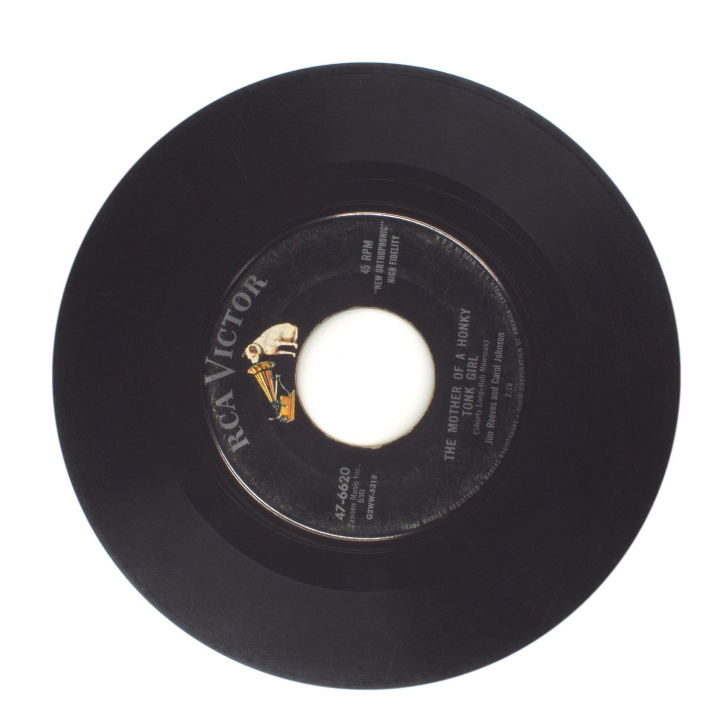 Jim Reeves - According to My Heart; The Mother of a Honky Tonk Girl - 45 RPM 7"