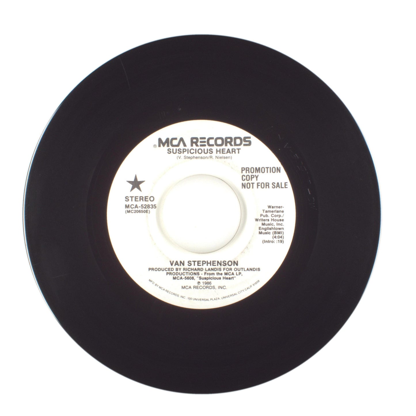 Van Stephenson - Suspicious Heart - Vinyl Record 45 RPM 7"