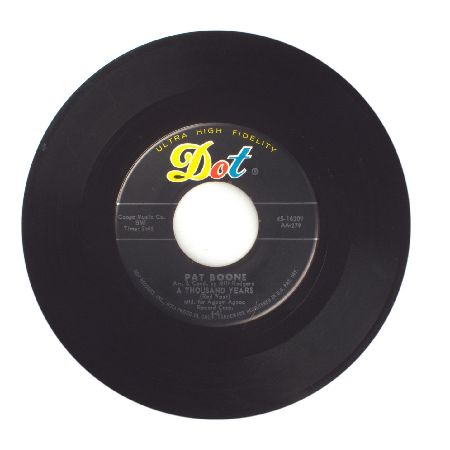 Pat Boone - Moody River; A Thousand Years - Vinyl Record 45 RPM 7"