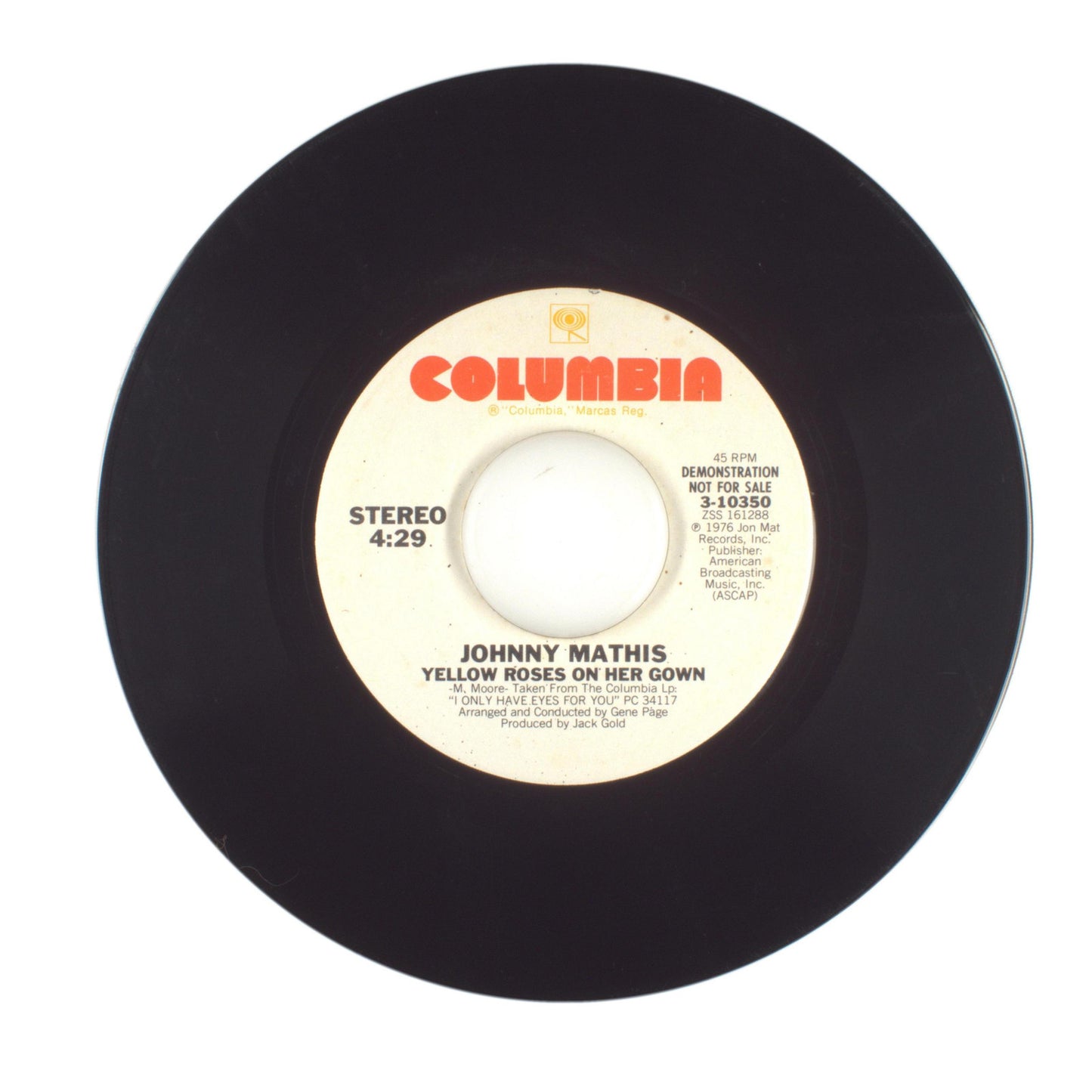 Johnny Mathis - Yellow Roses On Her Gown - Vinyl Record 45 RPM 7"