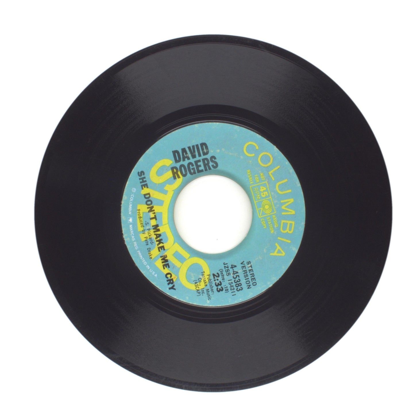 David Rogers - She Don't Make Me Cry - Vinyl Record 45 RPM 7"