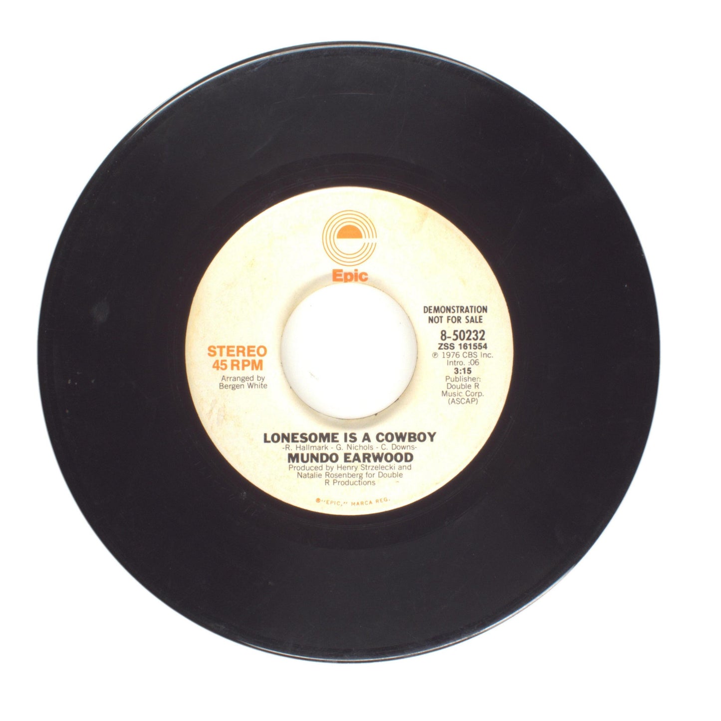 Mundo Earwood - Lonesome Is a Cowboy - Vinyl Record 45 RPM 7"