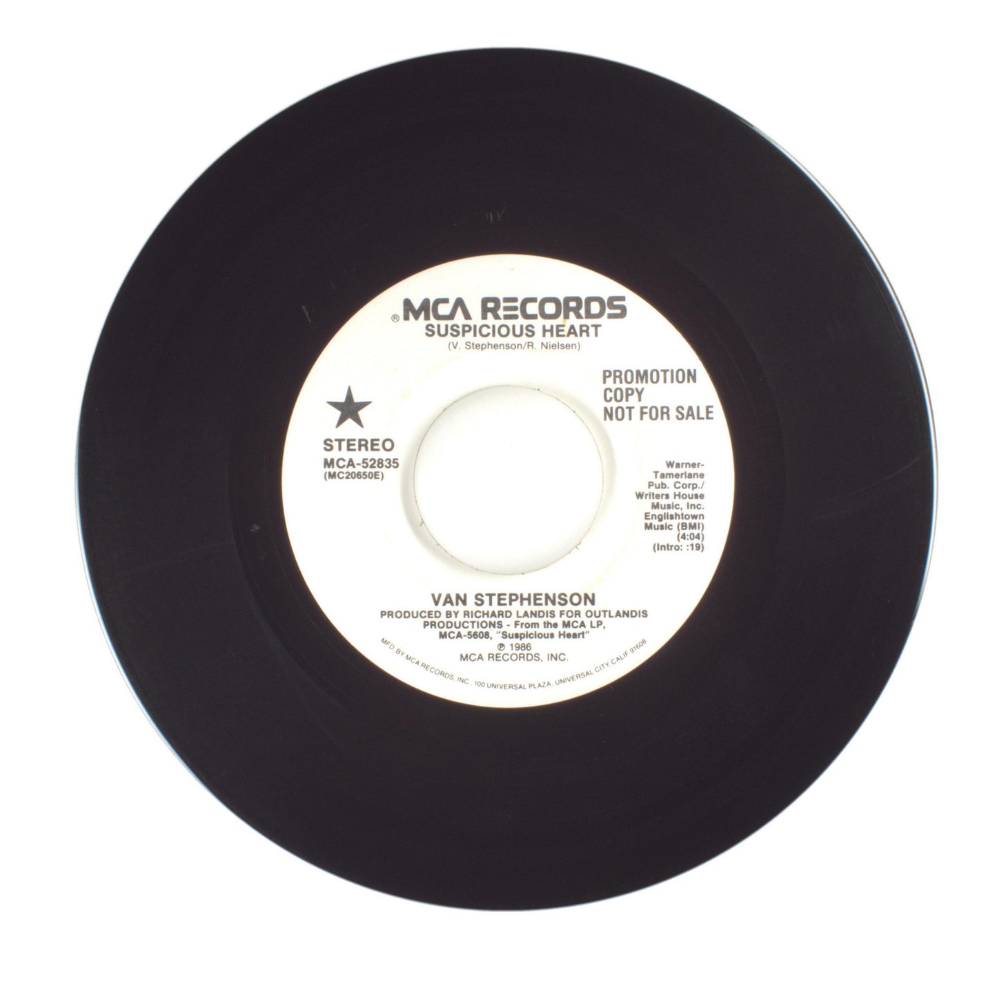 Van Stephenson - Suspicious Heart - Vinyl Record 45 RPM 7"