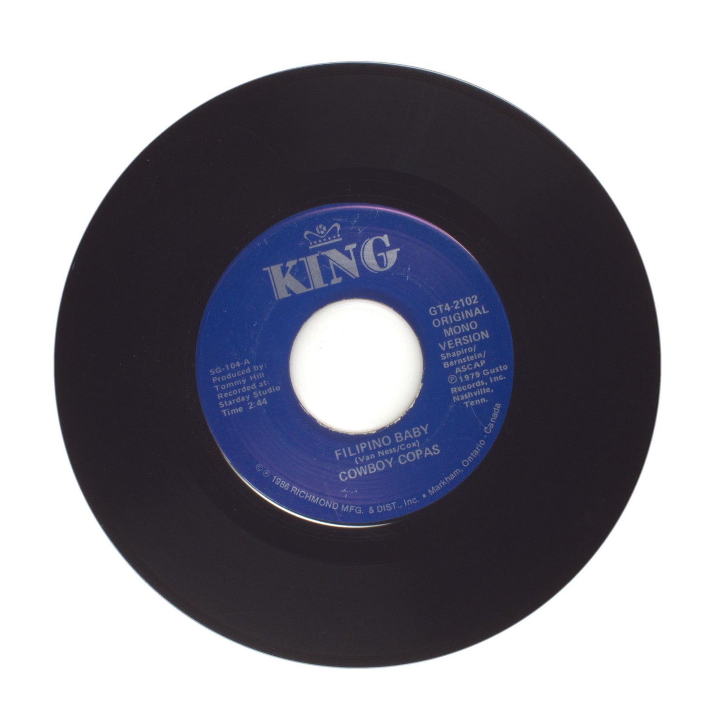 Cowboy Copas - Filipino Baby; Hillbilly Heaven - Vinyl Record 45 RPM 7"